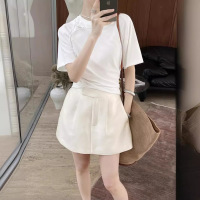 French glossy pleated A-line slim and versatile skirt 55
