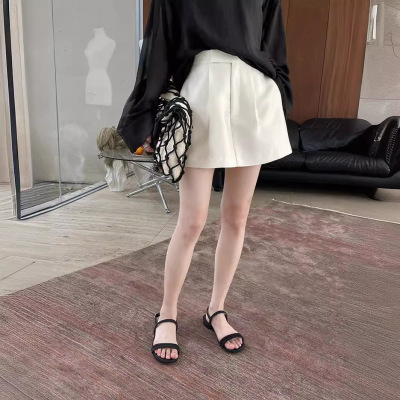 French glossy pleated A-line slim and versatile skirt 55