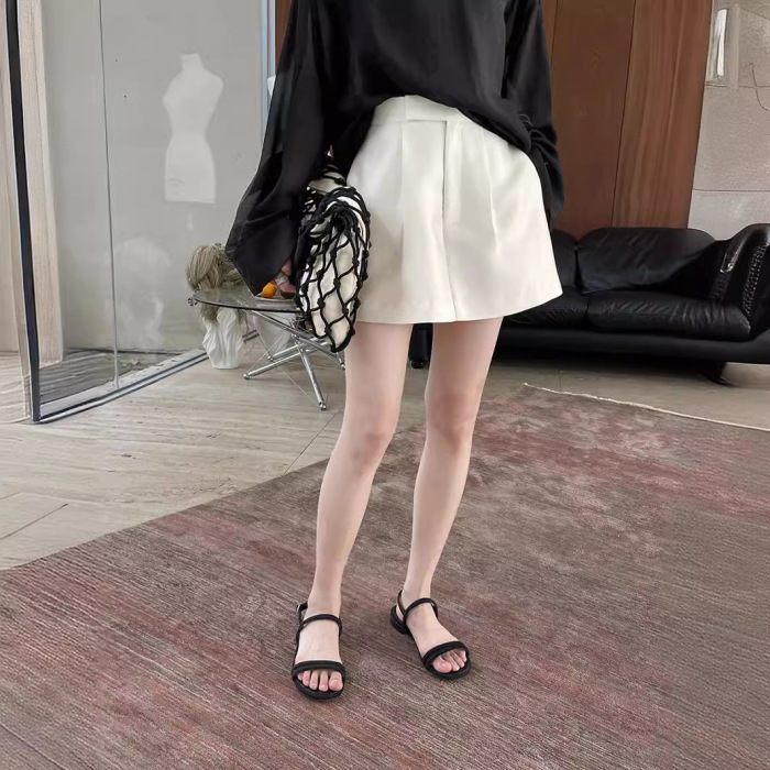 French glossy pleated A-line slim and versatile skirt 55