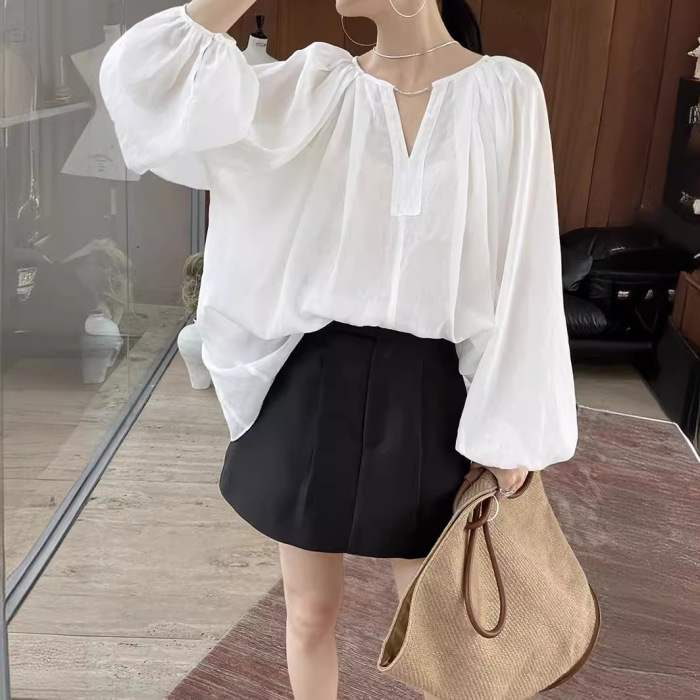 French glossy pleated A-line slim and versatile skirt 55