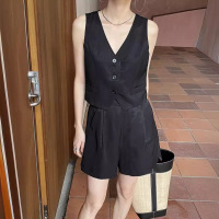 French Pleated Linen Loose Fit Shorts 57