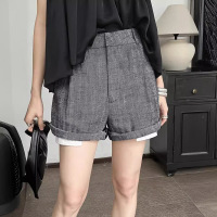 Linen lazy high waist straight casual versatile shorts 54