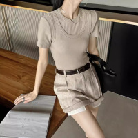 Linen lazy high waist straight casual versatile shorts 54