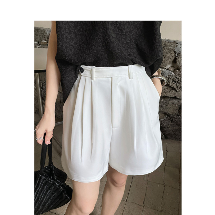 Simple high waist straight short casual pants 50