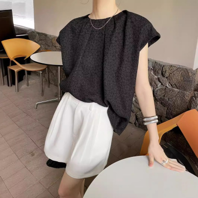 Simple high waist straight short casual pants 50