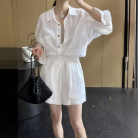 Simple lazy shirt drawstring shorts set 58