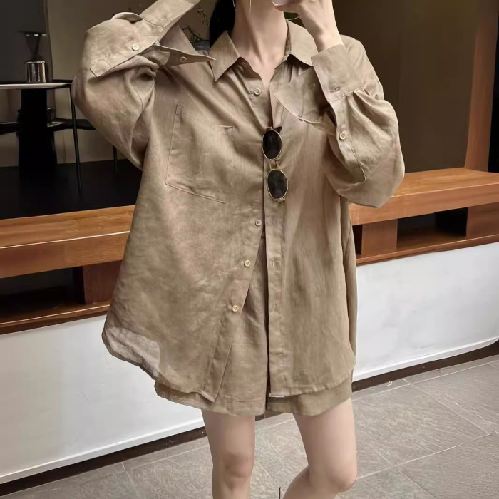 Simple lazy shirt drawstring shorts set 58
