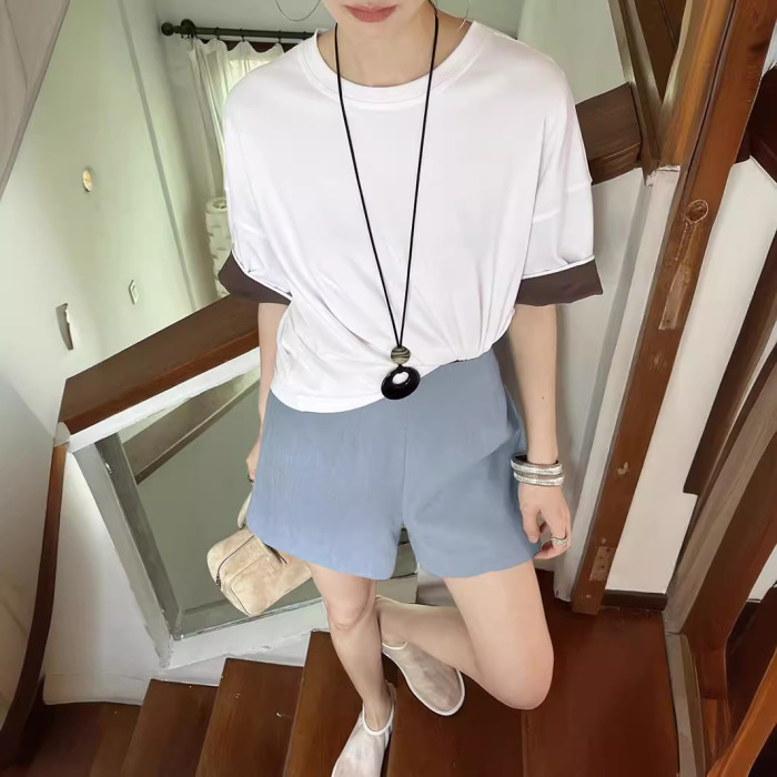 Simple linen all-match waist casual shorts 51