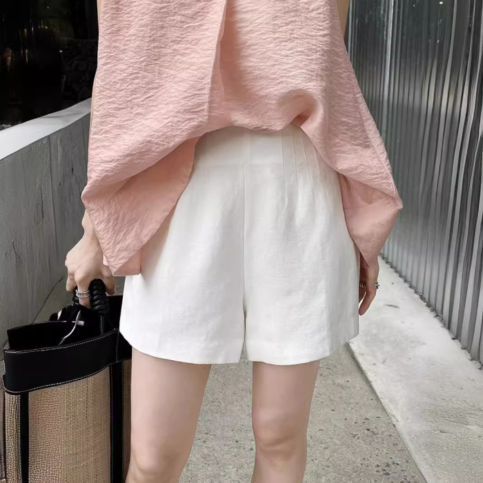 Simple linen all-match waist casual shorts 51