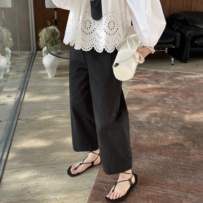 women's cropped cotton straight casual pants 53