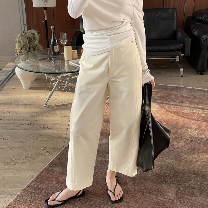 women's cropped cotton straight casual pants 53