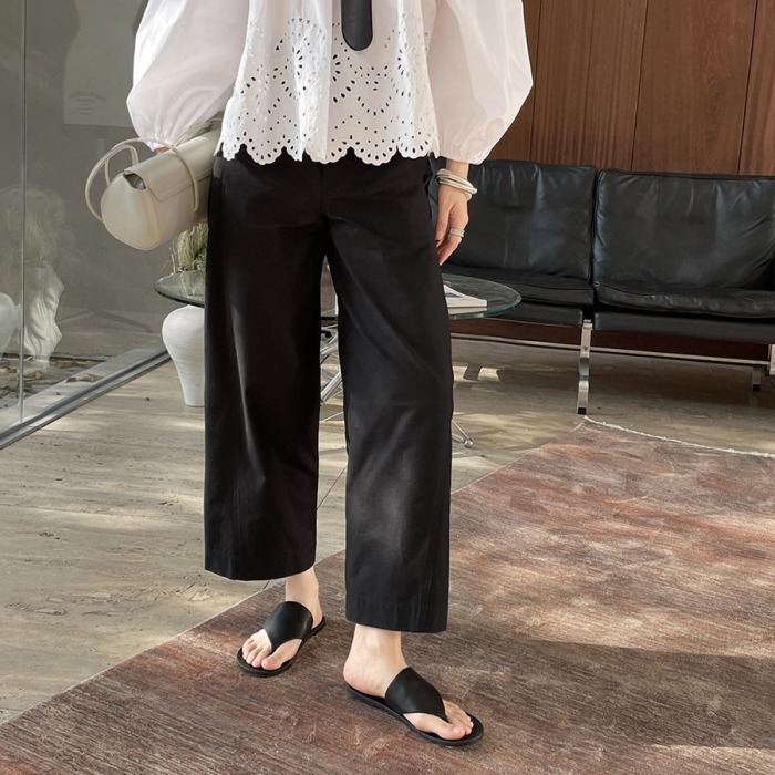 women's cropped cotton straight casual pants 53